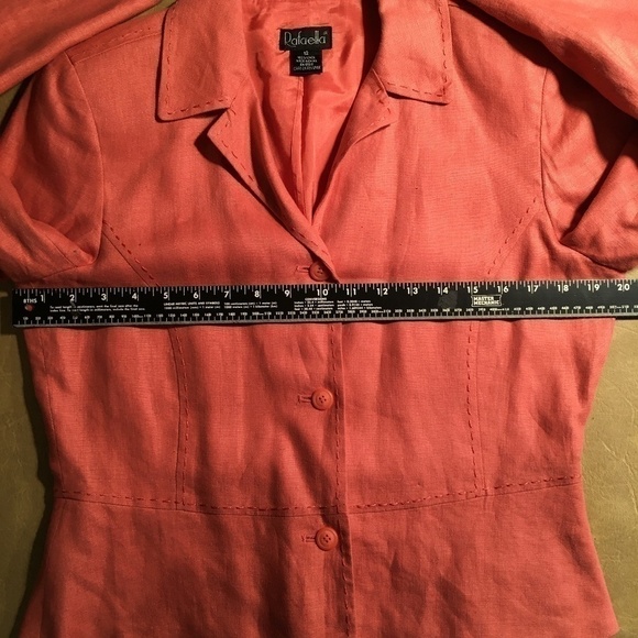 𝅺rafaella Tapered Career Jacket/Blazer, 100% Linen, CORAL ORANGE, Size 12 - Picture 4 of 9